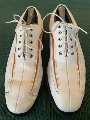 FootJoy Icon White Leather w/Orange Patent Leather Stripe Mens Golf Shoes Sz 11D - Image 1 of 4