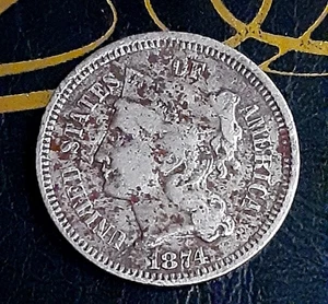 1874 Three Cent Nickel Piece 3C Ungraded & Circulated ~ VF Grade US Coin - Picture 1 of 6
