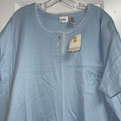 复古 Talbots Intimates 蓝色睡衣短袖 XL 码全新带标签 100% 棉 Fab! — 第 1/4 张图片