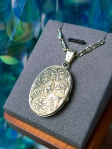 Big 14k White Gold Diamond Locket Necklace Pendant Holy Mary Christening Gift - Picture 1 of 17