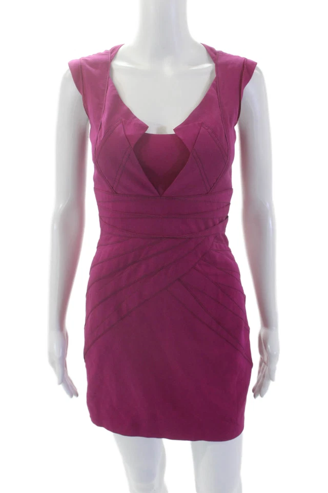 Zac Posen Womens Silk Textured V-Neck Sleeveless Shift Dress Fuschia Size 2 - Image 1 of 4