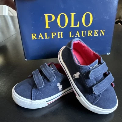 Zapatilla deportiva Polo Ralph Lauren azul marino Slater EZ de lona para niños pequeños talla 5 M Foto 1 de 4