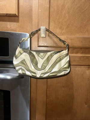Coach B4 Bronze Zebra Print White Gold Small Handbag Top Handle Pouch # M050-478 - Image 1 of 4