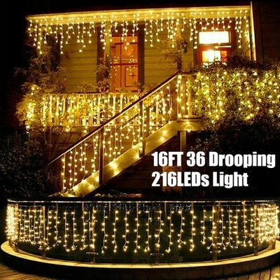 16.4ft 216 LEDs Curtain Icicle Lights Wedding Party LED Fairy Christmas Light US - Image 1 of 4