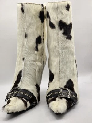 C&D Original Goat fur Black and White ankle boots  with bag and box Size 38 - Image 1 of 4