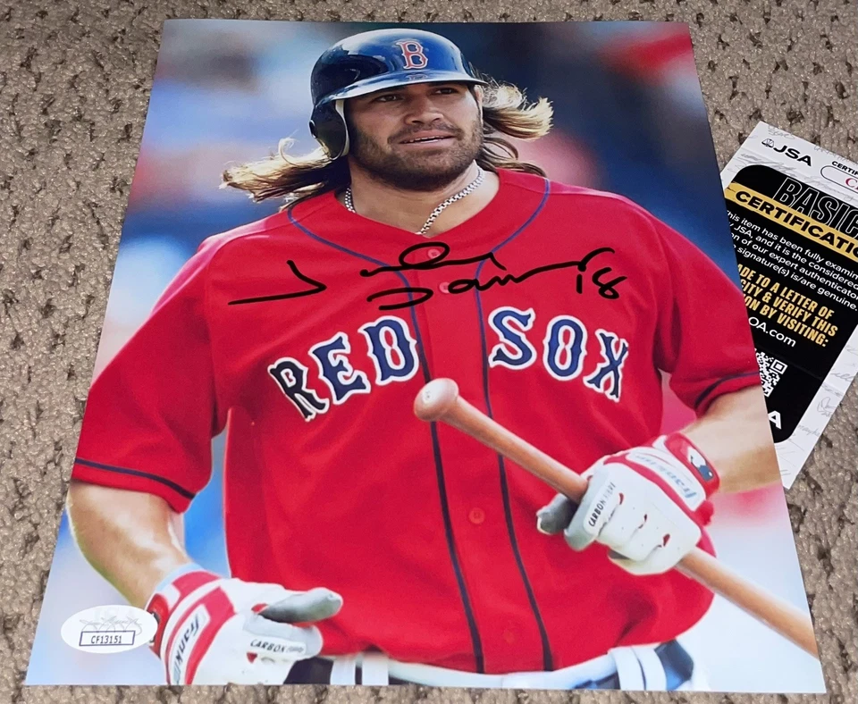 JOHNNY DAMON SIGNED 8X10 PHOTO AUTOGRAPH RED SOX BASEBALL JSA BOSTON AUTO - Image 1 of 1