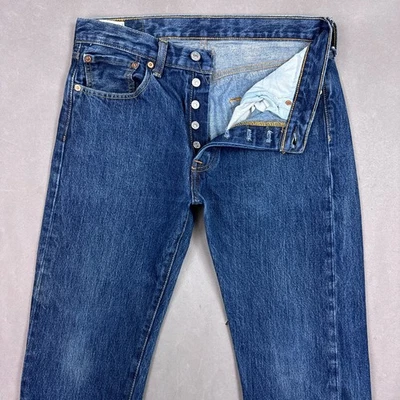 Levis 501 Jeans Mens 32x32 Blue Denim Pant Button Fly Dark Wash Faded (Tag31x34) - Image 1 of 4