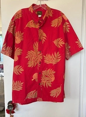 Camisa Hawaiana FRUIT PAN ULU Sig Zane ROJA Y DORADA Hilo Hawaii Talla XL Foto 1 de 3