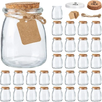 Mini Yogurt Jars 30 Pack,7 Oz Glass Favor Jars with Cork Lids, Pudding Container - Image 1 of 4