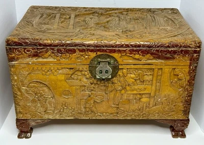 Rare Antique Qing Dynasty Chinese Hand Carved Wood Carved Trunk For Repair/Rehab - Image 1 of 4