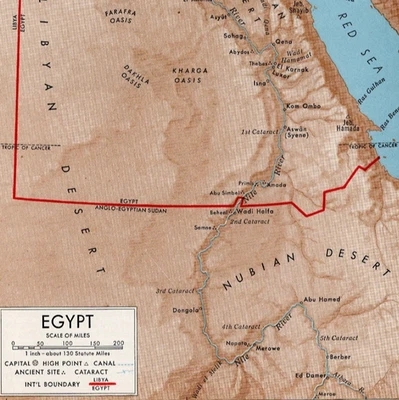 Небольшая винтажная карта Египта долины Нила и пустынь печать 1922–1948 гг. - Изображение 1 из 2