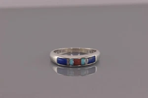 Carolyn Pollack Sterling Silver Lapis Turquoise Coral Mosaic Band Ring 925 Sz: 9 - Picture 1 of 8
