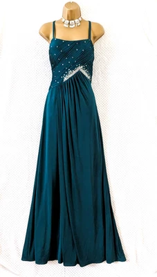 NEW JS BOUTIQUE Teal Sequin Bodice Maxi Dress Sz 12 Cocktail Party Evening Gown - Image 1 of 4