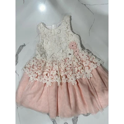 Heirlooms by Pink Tulip Girls Dress 6X White Lace Pink Tulle Flower Party - Image 1 of 4
