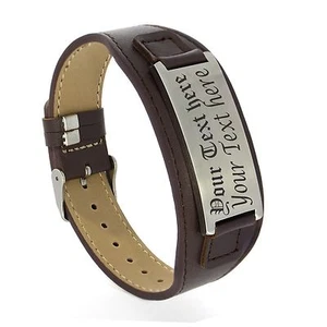 Personalize Engraved Leather Bracelet for Men women,Custom laser engraving gift - Picture 1 of 9
