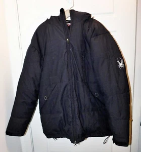 Spyder Puffer Jacket Blow Me Down Insulated Full Zip Hooded Coat Black - Large - Picture 1 of 6