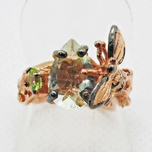 Tropfen Prasiolith Peridot Ring BIENE 925 Silber 585 Bicolor vergoldet 18,1 mm - Bild 1 von 6