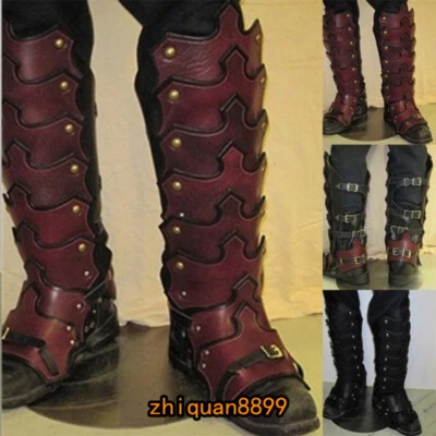 Copriscarpe Medievali Fibbia Cosplay Pelle Armatura Soldato Cavalieri Stivali Copri - Immagine 1 di 4