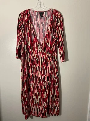 Vestido envolvente Lane Bryant estampado geométrico manga 3/4 talla grande 14/16 Foto 1 de 4