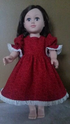 Vestido Muñeca American Girl My Life 18" Hecho a Mano Mangas Hinchadas Rojo con Encaje Blanco Foto 1 de 3