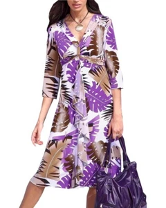 Amy Vermont Kleid lila-weiss-camel mit Bindeband Gr. 44 0311466340 - Bild 1 von 2