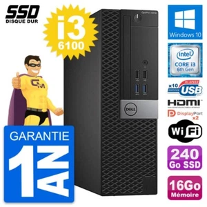PC Dell OptiPlex 5040 SFF Intel i3-6100 RAM 16Go SSD 240Go HDMI Windows 10 Wifi - Photo 1/7