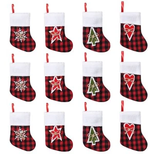 12 Pack 7.5 inches Mini Christmas Stocking Buffalo Plaid Stockings Hanging Or... - Picture 1 of 6