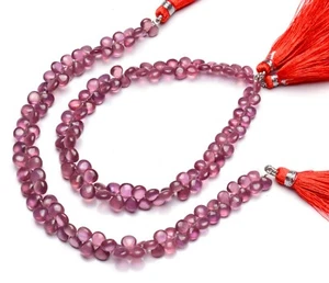 Natural Gem Pink Sapphire 5 to 6MM Size Smooth Heart Shape Briolette Beads 8" - Picture 1 of 6