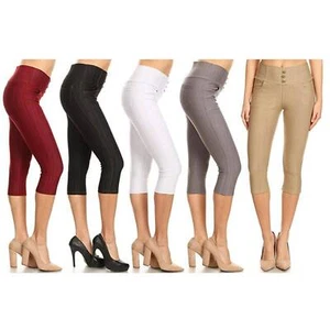 High Waist *Reg-Plus Size* Stretch Skinny Soft Denim Capri Length Jegging Pant - Picture 1 of 9