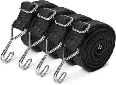 4 Pack Elastic Wide Bungee Cord with Hook Adjustable Heavy Duty Luggage Strap UK - Image 1 of 4