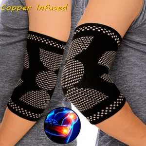 Copper Elbow Sleeve Brace Wrap Support for Arm Arthritis Tendonitis Pain Relief - Picture 1 of 15