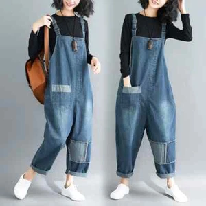 Women Fall New Fashion Vintage Patchwork Solid Color Denim Casual Jumpsuit - Picture 1 of 9