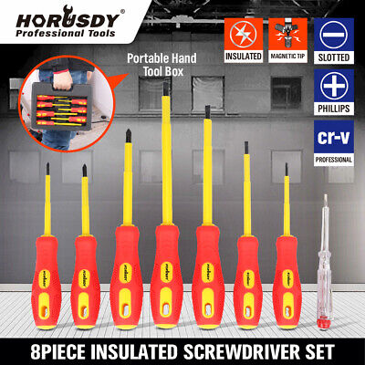 8pc Insulated Magnetic Electricians Screwdriver Soft Grip Phillips Flat Set Case • 12.74£