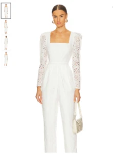 Yumi Kim Womens Jumpsuit Medium White Eyelet New Long Sleeve Shauna Monterey - Picture 1 of 13