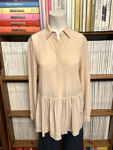 Blusa Top Iris & Ink Damas 6 8 XXS Pura Seda Rubor Rosa Beige Volantes Dobladillo Peplum - Imagen 1 de 9