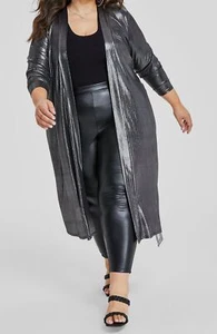 Nina Parker Women's Silver Metallic Duster Long Kimono Jacket Plus Size 3X - Picture 1 of 2