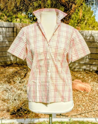 Lady Manhattan 1980s Women's Small Button-Down Striped Colors Grid S/S Shirt EUC - Imagem 1 de 4