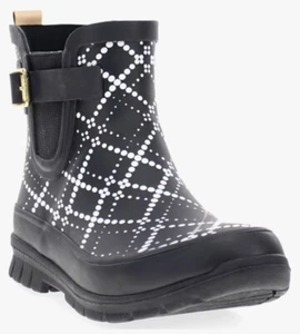 Western Chief Damen schwarz & weiß Punkte kariert Chelsea Gummi Regen Stiefel Größe 11 - Bild 1 von 19