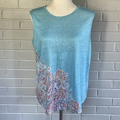 J.Jill любовь льняной женщин без рукавов качели Майка миниатюрный средний синий пейсли - Изображение 1 из 4