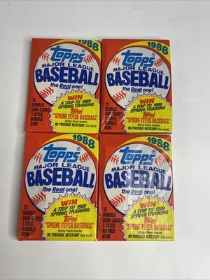 Lote de 4 - Paquetes de cera de béisbol Topps 1988 - Tarjetas MLB vintage selladas Foto 1 de 4