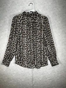 H&M Sheer Animal Print Shell Women's Top Size Medium Long Sleeve Leopard - Picture 1 of 5