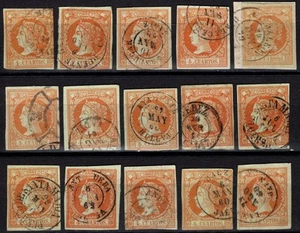 1860.Ed:º52(15).Isabel II.4 cu ama.Lote 15 sellos.Mat Fchdrs T.II.Andalucía - Imagen 1 de 1
