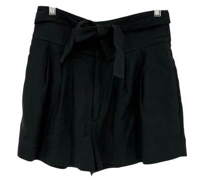 Pantalones Cortos Marc By Marc Jacobs Cintura Alta Mezcla de Lino Negro Cinturón Ciudad Talla 4 Foto 1 de 4