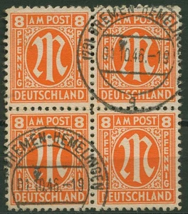 Bizone 1945 AM-POST Amerik. Druck 5 z 4er-Block, Papier z gestempelt - Picture 1 of 1
