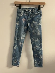Girls Gapkids Jeans W/ Butterfly Print Adjustable Waist Super Skinny Size 7 - Picture 1 of 5