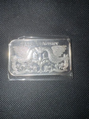 Barra de arte de plata de 1 onza palomas feliz aniversario Madison Mint 1983 vintage Foto 1 de 4
