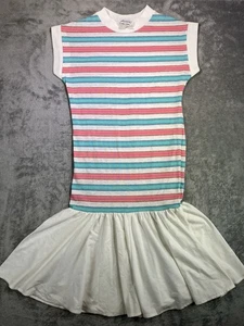 Vintage Harmal New York 1980s Striped Dress, Pink/Teal, Flared Skirt, Size Med - Picture 1 of 8
