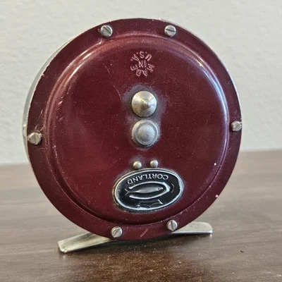 二手 复古 红色 Cortland 鳟鱼 飞轮 美国制造 工作良好 — 第 1/3 张图片