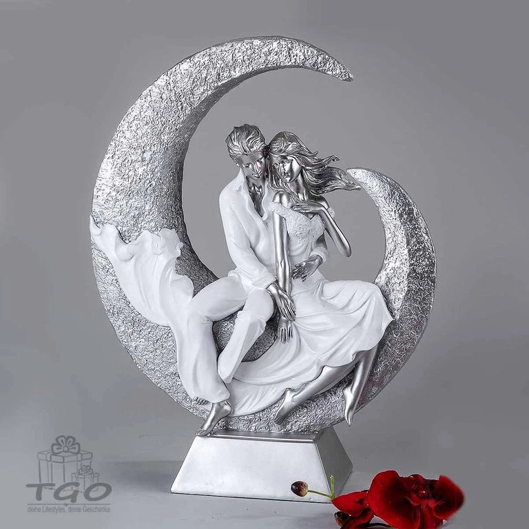 Formano Dekofigur Paar auf Mond aus Kunststein weiß silber 40cm-720719 - Bild 1 von 1