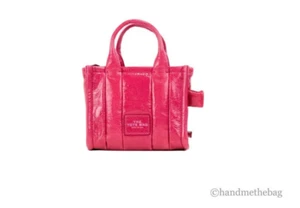 Marc Jacobs The Shiny Crinkle Micro Tote Magenta Leather Crossbody Bag - Picture 1 of 7